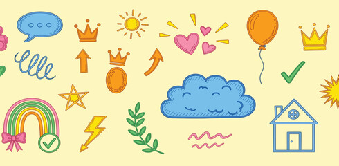 Whimsical Doodle Elements A Collection of Colorful Icons for Creative Projects