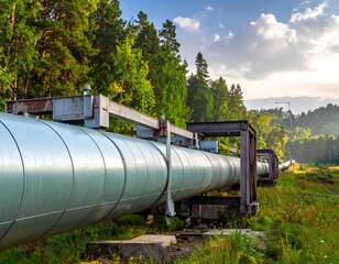 Long pipeline through forest landscape