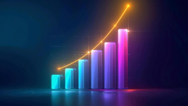 Ethical ai finance drives growth with futuristic bar chart and glowing upward trend line representing innovation, digital abstract style