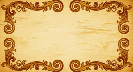 An ornate, vintage-style decorative border with swirling acanthus leaf motifs on a textured parchment background.