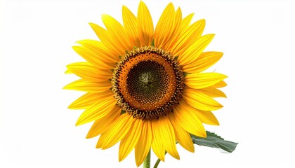 Obraz premium Close-up view of a fully bloomed bright yellow flower against a white background