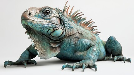 Obraz premium Blue iguana reptile portrait on white background studio shot