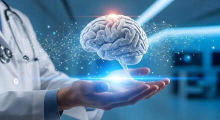 Futuristic brain health and advanced medical technology concept in healthcare science visualization for innovation and research