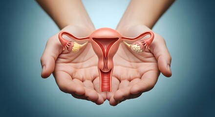 Women's reproductive health concept with uterus model in hands for educational and medical design