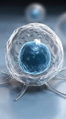 Microscopic view of a single cell with multiple organelles visible in sharp textures and fine biological details in high resolution.