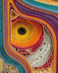 Microscopic view of a single cell with multiple organelles visible in sharp textures and fine biological details in high resolution.