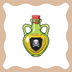 Poison bottle with skull and crossbones symbol.