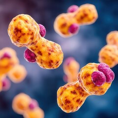 Microscopic view of a single cell with multiple organelles visible in sharp textures and fine biological details in high resolution.