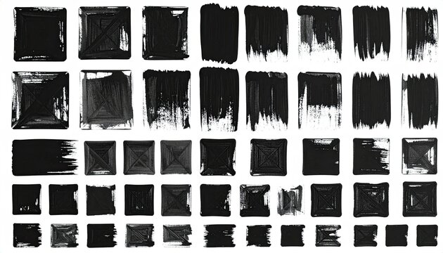 Collection of black square and rectangular shapes with various paint brush textures