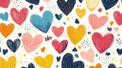 Seamless Pattern with Colorful Hearts, Fun and Playful Design.