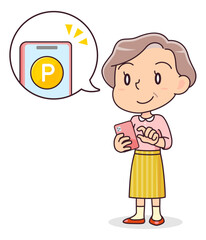 スマホでポイ活をするシニア女性