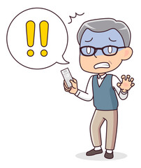 レシートを見て驚くシニア男性