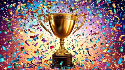 Golden trophy award celebration