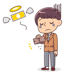 財布が空っぽで悲しむ男子学生
