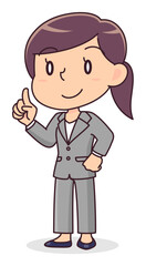 指を立てて説明するスーツ姿の女性