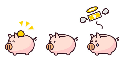 お金が増えたり減ったりしている豚の貯金箱