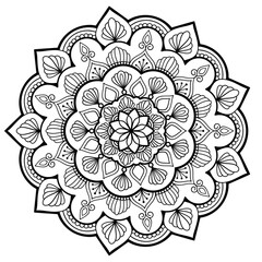 This intricate black and white mandala design features delicate patterns and shapes, perfect for artistic projects, coloring books, or creative inspiration.
