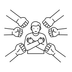 Illustration Vector of Person Surrounded by Fists in a Modern Minimalist Style for Mental Health Awareness