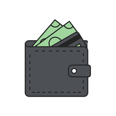 Financial Vector Illustration of Wallet with Money and Credit Card in Modern Flat Style