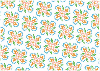 Colorful vintage floral seamless pattern featuring stylized blossoms in a cheerful palette. A vibrant and playful hand-drawn botanical design perfect for wallpaper or fabric