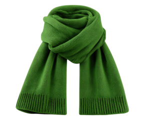 Warm green knitted scarf, cozy winter fashion accessory for cold weather. beautiful wool object isolated on transparency background, perfect for personal style and comfort