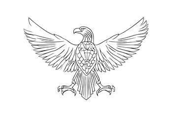 Obraz premium Majestic eagle line art drawing with powerful spread wings, a symbol of freedom and strength, in a detailed black and white sketch style
