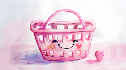 watercolor painting kawaii cute laundry basket