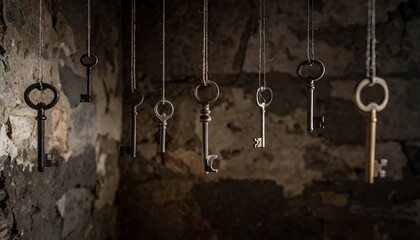 Hanging Antique Keys - A Symbol of Mystery and Access.