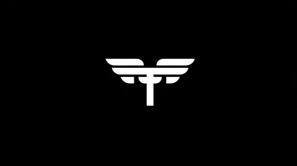 Abstract symbol of wings and letter t against black background