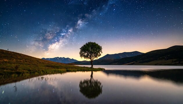 Serene lake, starry night