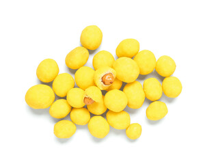 Cheese coated peanuts on white background
