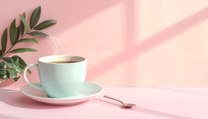 Coffee cup on pastel ground