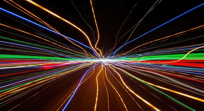 Futuristic Light Trails Illustrating Speed, Data Flow, and Digital Connectivity