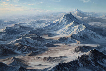 Fototapeta premium A Stunning Aerial View of Snow-Covered Mountain Ranges
