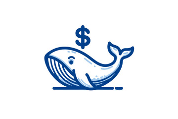 Illustrative Blue Whale with Dollar Sign Icon Representing Big Investment, Wealth, and High-Value Business Strategy