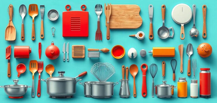 Set of various kitchen utensils and appliances, vector illustration, graphic design, vector - Powered by Adobe