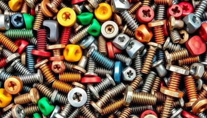Assorted screw heads in various sizes and types, variety, steel