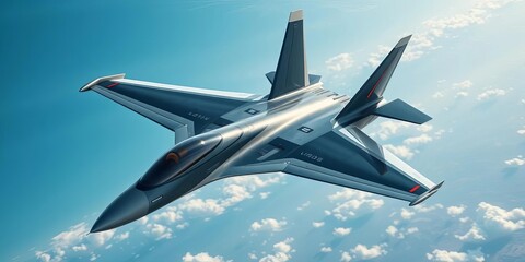 Sleek, supersonic fighter jet in flight, showcasing advanced technology,  clouds,  aircraft carrier