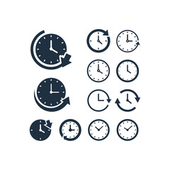 Four stylized clock icons showing reload, reset, and circular time flow, with different symbols.