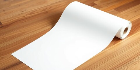 Large roll of pristine white paper on a wooden surface,   unbleached,  wood