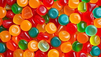 Colorful assorted gummy candies in a geometric arrangement,  sugary texture,  vector illustration