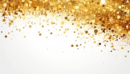 Golden sparkly confetti effect cascading over a white background, festive feel