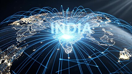 Digital globe focusing on India with glowing network connection, representing global business - Powered by Adobe