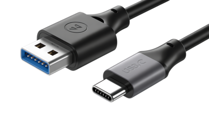 High-quality usb-a to usb-c cable for modern device connectivity and fast data transfer isolated on transparent background
