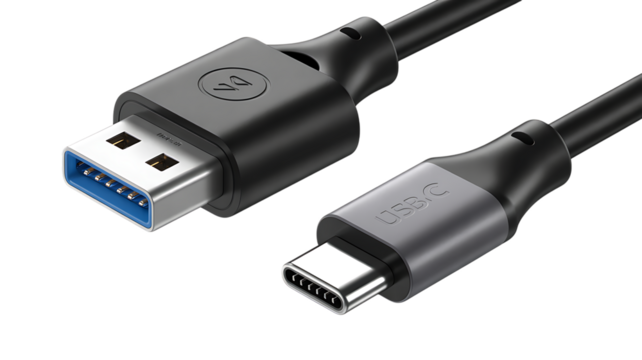 High-quality usb-a to usb-c cable for modern device connectivity and fast data transfer isolated on transparent background