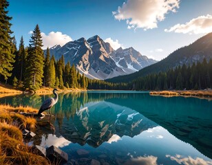 Serene mountain lake at sunset