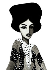 Stylish abstract woman illustration PNG, modern black and white female portrait, elegant fashion art deco artwork, contemporary graphic girl face design isolated without transparent background