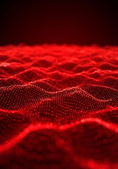 Abstract red digital landscape with glowing particles and blurred background creating a futuristic