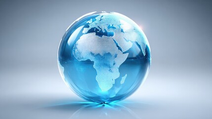 A blue glass globe with a map of Africa on it.
