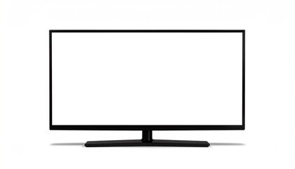 Front-facing shot of a blank black flat-screen television on a white background